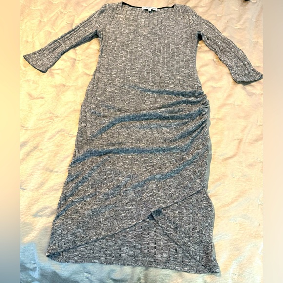 Almost Famous Heather Gray Ribbed Bodycon Sweater Dress. Size L. Side ruched. - Picture 2 of 4